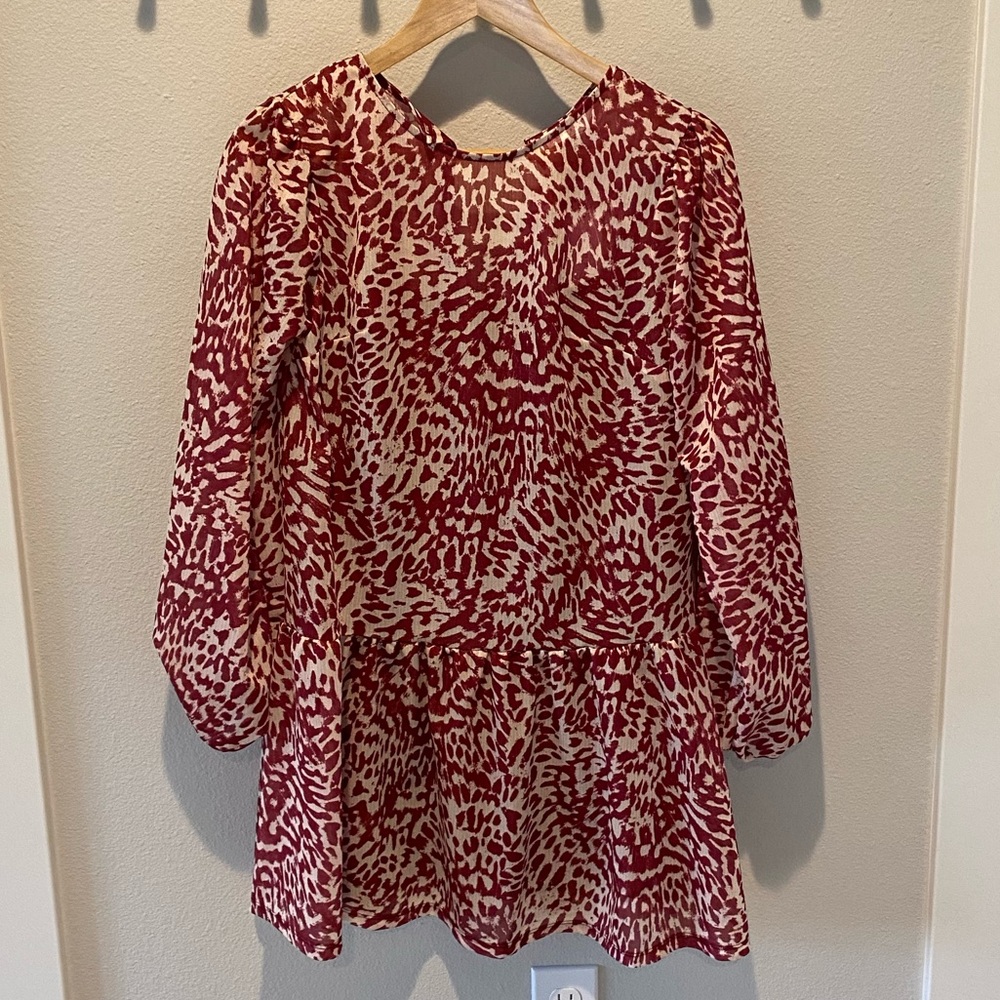 Topshop | red animal print long sleeve shift dress | size 6 | NWT